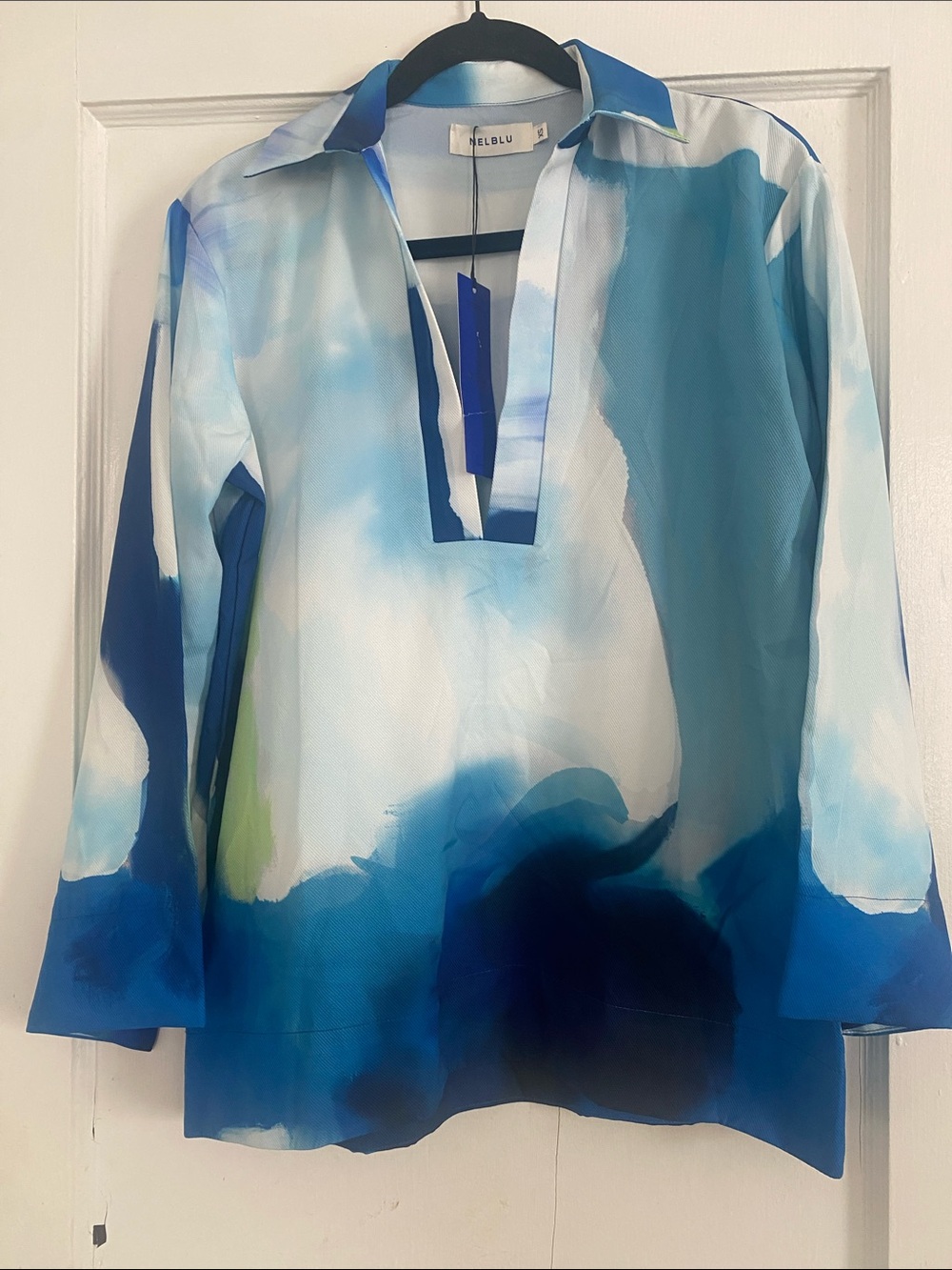 Blue Abstract V‑Neck Tunic